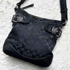 【美品】 COACH シグネチャー キャンバス ショルダーバッグ ブラック