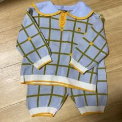 モイモルン　セットアップ　ニット　ビッグカラー　チェック　ブルー