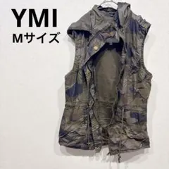 Mサイズ YMI 迷彩柄 フード付きベスト ワイエムアイ ミリタリー グリーン