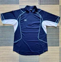 Mizuno ネイビー/ホワイト ハーフジップシャツ M
