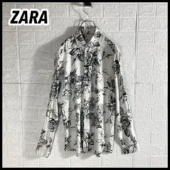 ZARA ザラ ローズフラワー総柄プリント長袖シャツ スリムフィット Lのサムネイル