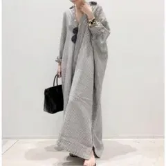 新品　ストライプ ロングシャツワンピース