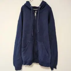 ふんわり暖か裏起毛 秋〜春に活躍 ジップアップパーカー 無地 ネイビー Mサイズ