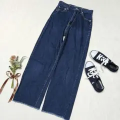 1706★ウィゴー ハイウエストデニム【S】濃青 裾切りっぱなし ジーンズ