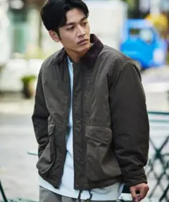 定価16995円　襟コーデュロイ切り替え コットンナイロンブルゾン　ブラウン