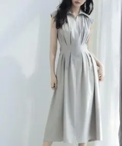 【未使用】ウエストタックミモレ丈ワンピース Sサイズ