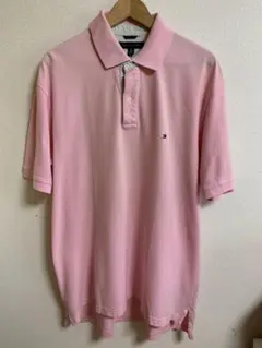 トミーヒルフィガー ワンポイント刺繍 半袖鹿の子ポロシャツ ピンク Lサイズ