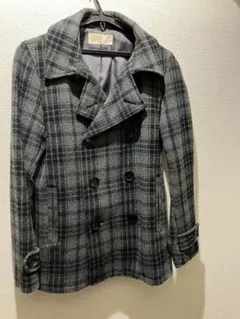 HARE M グレー系チェック ダブルブレストピーコート