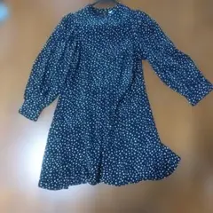 ネイビー・ホワイト水玉バルーンスリーブワンピース