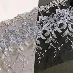 ゼニスブルーカラーのお花刺繍チュールレース　1m　N-125