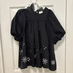 コトコット　星柄刺繍 パフスリーブ ワンピース ブラック　M(90〜100)のサムネイル