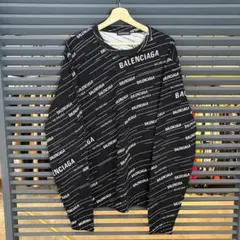 良品 バレンシアガ 総柄 長袖 クルーネックニット セーター ブラック Lのサムネイル