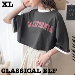 【クラシカルエルフ】カレッジロゴクロップド丈リンガーTシャツ　ブラウン　ＸＬのサムネイル