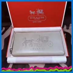 大丸コーチ購入COACHコーチカレッサ馬車型押し本革レザーロングウォレット