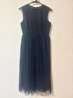 ネイビー ノースリーブ チュール ロングワンピース　結婚式　二次会　ビューティー