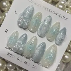 【025】ネイルチップ 韓国 ワンホン チーク リボン 推し 《オーダー⭕️》