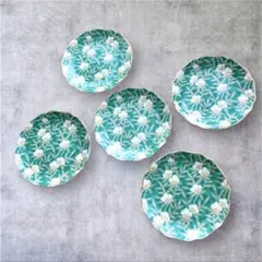 第一陶器　明宝窯　緑彩山茶花　小皿揃　５枚セット　金彩　色絵　銘々皿　豆皿　和柄のサムネイル