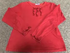 ◻︎ファミリアfamiliar⭐︎赤　胸元と袖口フリル　長袖カットソー140◻︎春