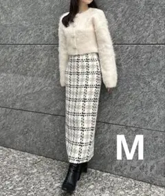 SNIDEL ロービングタイトスカート チェック ホワイト M ロングスカート