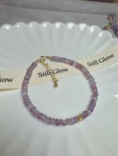 天然水晶 アメジスト ブレスレット 華奢 ゴールド 3-4mm