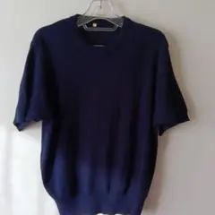 ネイビー　ウール混　半袖　セーター