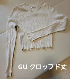 リブ編み長袖クロップドトップス クリーム色