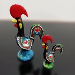 ポルトガル工芸品 ガロ バルセロスの雄鶏2個セット高さ約5cm・8cm