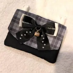 【移動ポケット】マルチポケット 猫チャーム付き グレー チェック