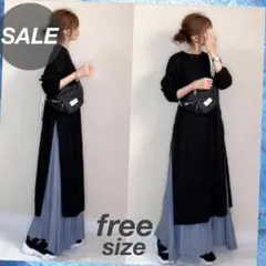 セットアップワンピース モノトーン 長袖 秋服 韓国 体型カバー ゆったり