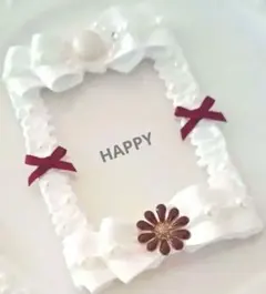 ホイップトレカケース　赤系　リボン　花　硬質ケースデコ　Ｂ8サイズ　ホワイト