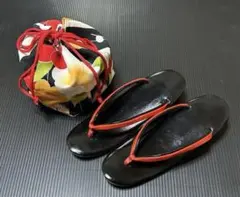 黒赤草履と巾着袋セット