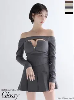 ローブドフルール オフショルダーロングスリーブバストカットフレアドレス