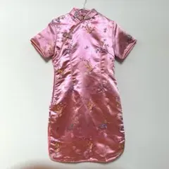 値下げ！刺繍入りピンクサテンチャイナドレス膝丈Mサイズ