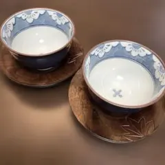 온천 찻잔 · 찻잔 파란색과 흰색 꽃 패턴 2개 세트