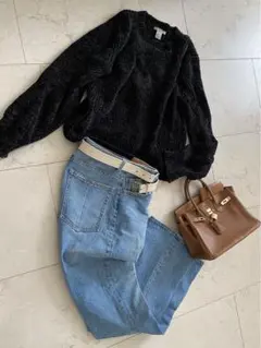 ニット　フリース　ざっくりニット　黒　セーター　ブラック　H&M