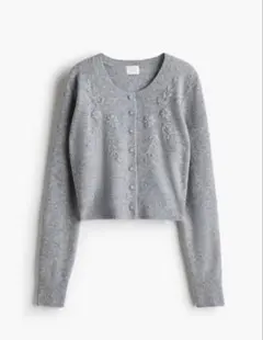 H&M カーディガン 刺繍 グレー Mサイズ