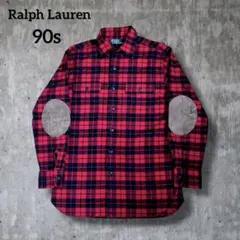 90s Ralph Lauren ネルシャツ エルボーパッチ タータンチェック