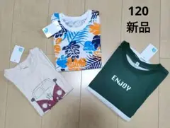 新品 ＊ 【120】 Tシャツ　3枚セット　車　リーフ　緑