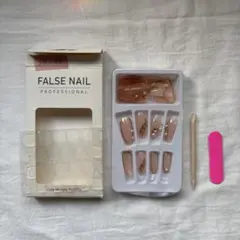 ネイルチップ クリアピンク ゴールドライン 蝶