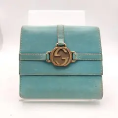 グッチ　折財布　財布　ウォレット　インターロッキング　ブルー