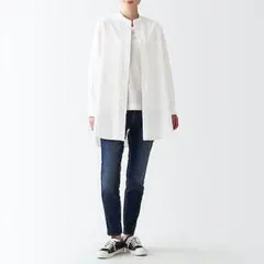 無印良品　スタンドカラー　プルオーバー シャツ　チュニック　バンドカラー　白