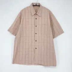 MOUNSIDE ピンクベージュ チェック柄 半袖シャツ Lサイズ