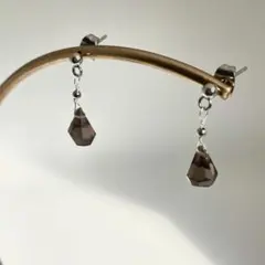 スモーキークォーツ（天然石）ひとつぶピアス　A-2