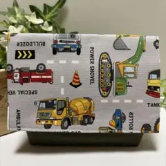 ハンドメイド移動ポケット(マチあり)★男の子　大きな働く車(グレー)