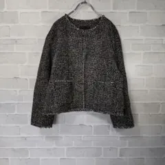 ノーカラージャケット ブラック ウール