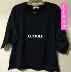LUCIOLE 半袖　袖レース　ブラック　後ろ側裾が長めＬＬサイズお買い得