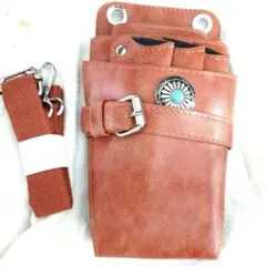 新品未使用✨多機能 2WAY シザーケース ショルダーポーチ オレンジ コンチョ