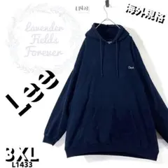リーLeeスウェットパーカーL1433△刺繍ロゴネイビー3XL紺色アメリカ古着