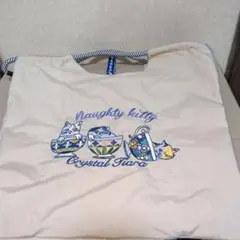 エコバック　ネコたち刺繍デザイン刺　ブルー　サイズM