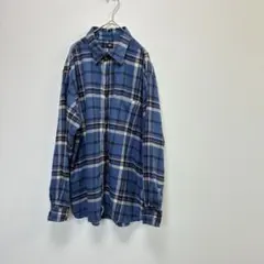 ユニクロ 長袖 チェックシャツ ネルシャツ ブルー系 大きいサイズ 【XL】